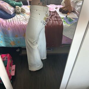 Gucci White Denim Jeans with Red, Yellow, Green Floral Back Pocket Print